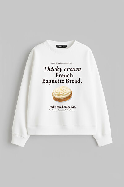 Bak Moda Baguette Bread cu imprimeu Hanorac fără glugă croi relaxat Hanorac a...