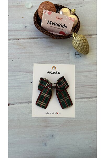 MeloKids Plaid Pattern Christmas Themed Special Design Ribbon Hair Clip