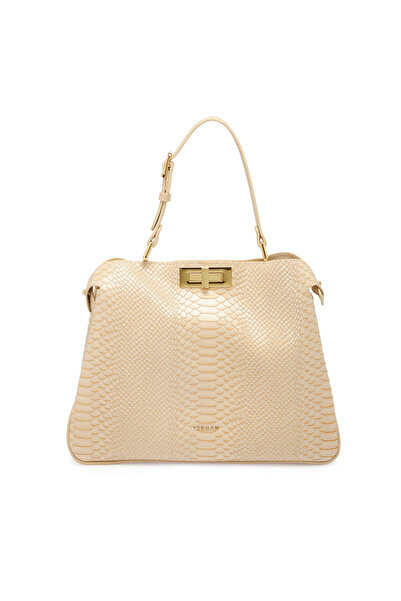 Tergan Bej Hakiki Deri Kadın Çapraz Askılı Çanta - S25K1BC80444-F0K