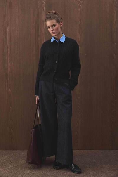 Hooopstore Hair Knitwear Navy Blue Cardigan