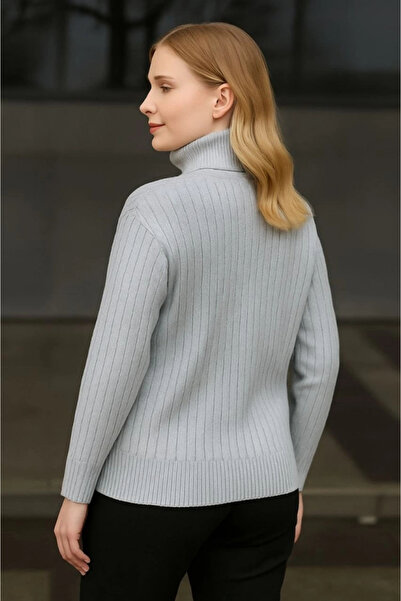 GENCULUS Fisherman Collar Knitted Sweater Cotton Thick Corded Fabric Woven Gray