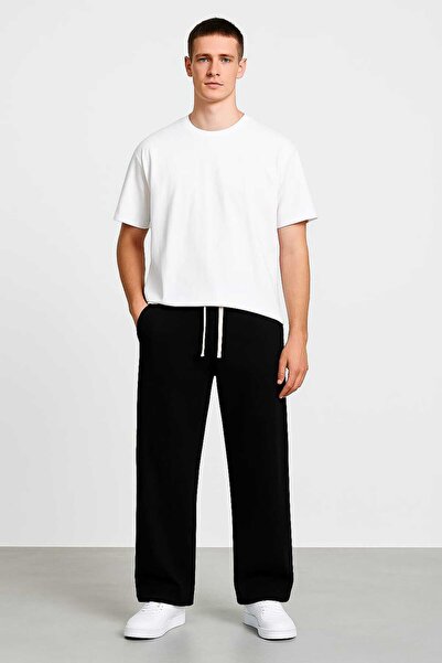 SERYY MODA Pantaloni de trening negri largi pentru bărbați