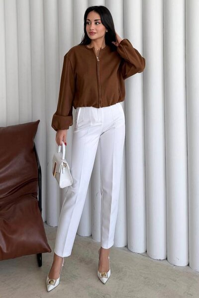 VAGGON Crew Neck Zippered Bomber Jacket