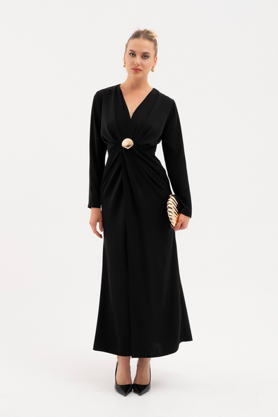 Lafaba Women's Black Long Sleeve Dress with Oyster Accessories