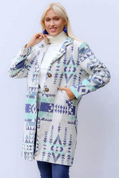 della moor Дамско синьо кашмирено палто с италиански етнически мотиви