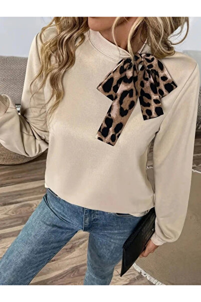 GENCULUS Women's Long Sleeve Tie Neck Viscose Two Thread Blouse