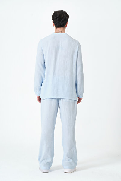 RELAXL 100% Cotton Casual Muslin Pajama Set S-10Xl Ice Blue