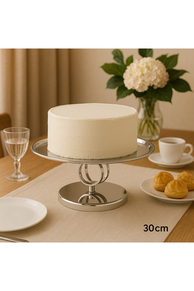Dania ✨ Round shiny stainless steel cake and dessert serving dish with a base — 30 cm size ✨
