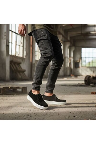 NE&VE SHOES Black Suede Genuine Leather Rubber Laced Men's Sneaker