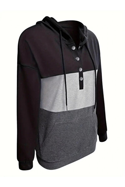 GENCULUS Women's Long Sleeve Hooded Multi-Colored Two Thread Blouse