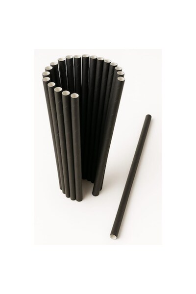 Paper Straws , full color black, 200 x 8 mm, for frappe, 100 pcs/set