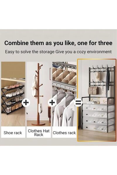 ZeeSquare COOLBABY 5-Tier Coat and Shoe Rack with Dust Cover, 8 Hooks (Black)