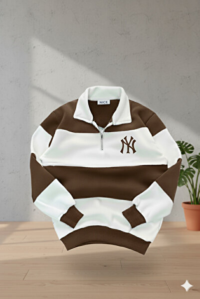 NİCE Ny Logo Striped Polo Neck Sweatshirt