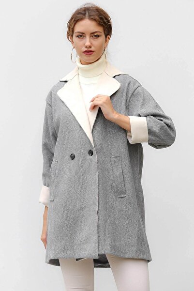 della moor Women's Gray Italian Jacket Collar Oversize Coat