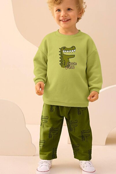 Monila Boy's Crocodile Printed 3 Thread Cotton Fabric Top and Bottom Set