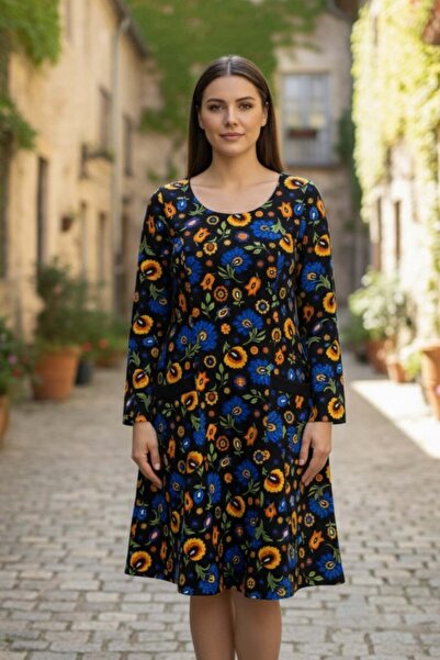 Yağmur Butik Rochie clopot din flanel cu decolteu oval și buzunare laterale