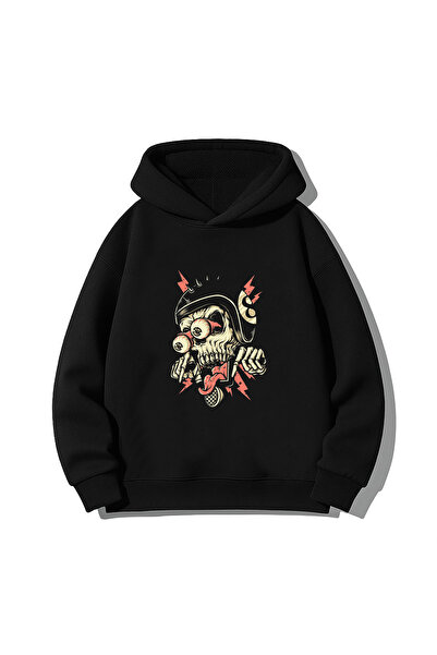 MODA Hanorac Skeleton Skull B cu imprimeu negru K cu glugă Sweat tricou