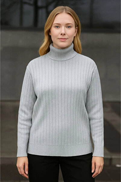 GENCULUS Fisherman Collar Knitted Sweater Cotton Thick Corded Fabric Woven Gray