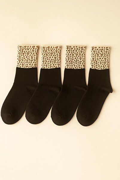 shefox 4 Pairs Women's Cotton Leopard Pattern Socks