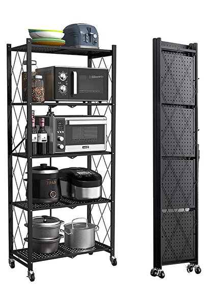 ZeeSquare رف تخزين قابل للطي بخمس طبقات - مطبخ ومنزل (أسود)