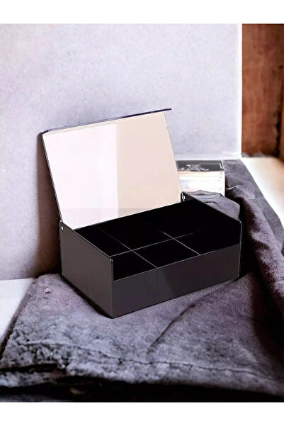 Verona Creative Black Base Plastic 6 Compartment Tea Box - Tea Bag Box, Herbal Tea Box