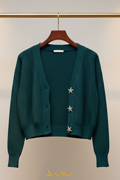 AYMELEK Women's Knitwear Cardigan Soft V-Neck Star Button Short Cardigan
