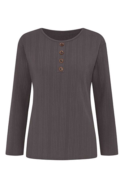 Nacar Moda Women's Stretch Fabric Winter Knitwear for Middle-Aged and Older Women Gray Mother Combed Cotton Blouse New Season Twisted Pattern