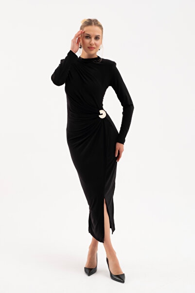 Lafaba Women's Black Accessory Detail Midi Dress