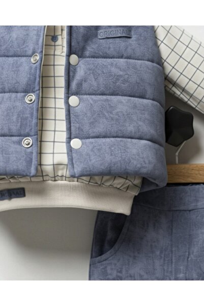 Ege Bebek Baby Boy 3-Piece Set Hooded Vest Set Stylish Baby Combination, 1-2-3-4 Years Old 3-Piece Baby Underwear Set