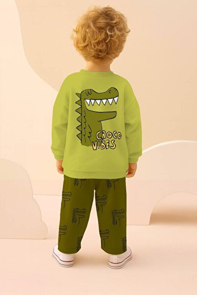 Monila Boy's Crocodile Printed 3 Thread Cotton Fabric Top and Bottom Set