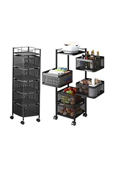 ZeeSquare منظم مطبخ متعدد الطبقات - رف تخزين دوار بخمس طبقات مع أربع عجلات