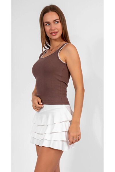 ALCİNOUS 100% Cotton Tank Top with Thick Straps and Embroidery Detail