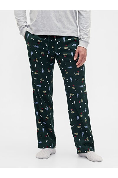 GAP Erkek Yeşil Relaxed Flannel Pijama Altı