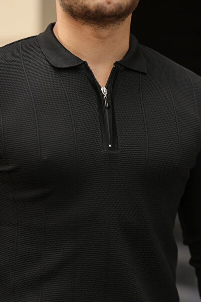 GENCULUS Men's Brass Patterned Long Sleeve Collared Knitwear