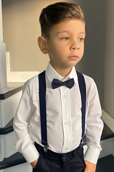 Entel Boy's Long Sleeve White Shirt Suspender Bow Tie Suit