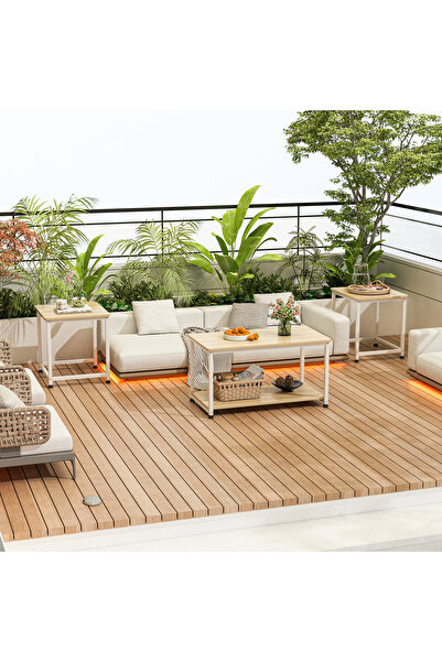 Venpara 3-in-1 Modular Coffee Table with 2-Tier Shelves, Waterproof Top & Sturdy Metal Frame