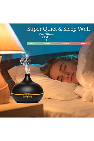 Rakoon Home and Life Rakoon Essential Oil Diffuser, 550ml, 4 Timers, 15 LED Modes, Auto-Off, Dark Wood Grain