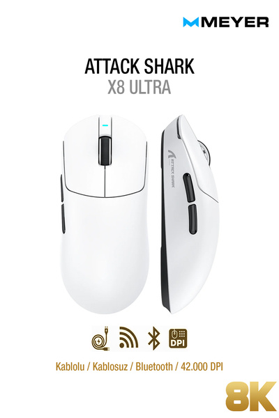 Meyer Gaming Attack Shark X8 ULTRA PAW3950MAX Tri-mode 8K Kablosuz Gaming Mouse