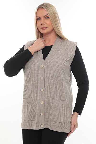 İKSUN Steel Knit Buttoned Pocketed Knitwear Winter Thick Mother Knit Vest