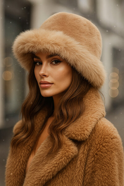 keisy Thick Plush Kalpak Premium Women's Hat (Camel Color)