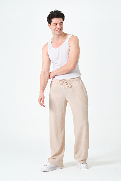 RELAXL Muslin Fabric 100% Cotton Beige Casual Pajama Set Plus Size