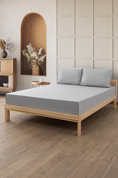 Sevim 100% Cotton Double Elastic Sheet Pillowcase Set (3 Pieces) - 180X200 cm