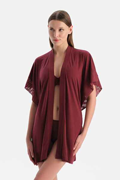 Dagi Burgundy Basic Tie-Up Dressing Gown