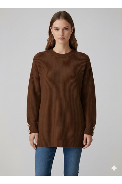 Kirazgym Sleeve Button Detailed Thessaloniki Knit Sweater Tunic