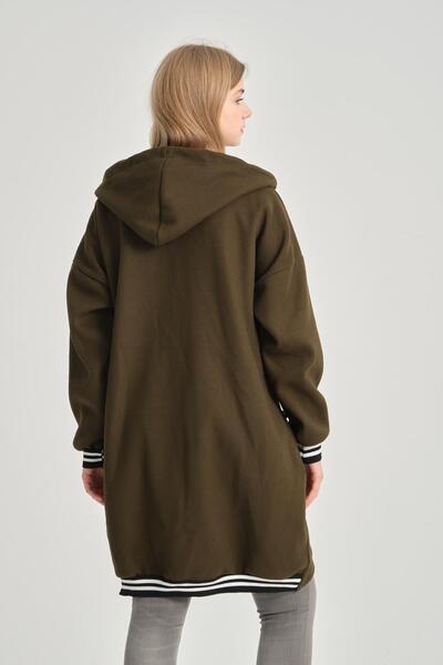 della moor Women's Khaki Italian Hooded Zippered Thin Coat
