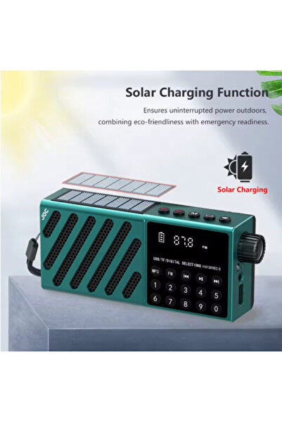 OEM JOC-6138REC-S portable radio with solar charging, Bluetooth, USB, TF card and digital display, green