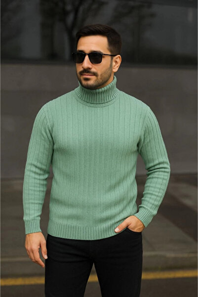 GENCULUS Men's Turtleneck Knitwear Sweater Cotton Thick Corded Fabric Weaving, Regular Fit Long Sleeve Winter O