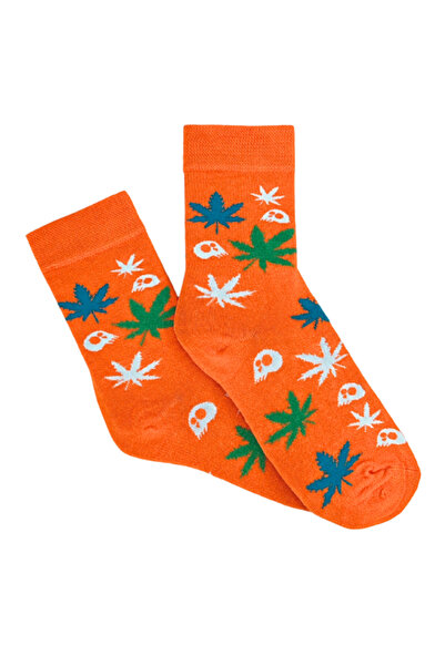 Shuttle Park Special Series Happy Colorful Leaf Skull Pattern Socks Fun Comfortable Stylish Design Style Socks
