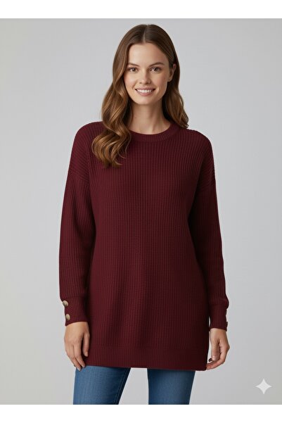 Kirazgym Sleeve Button Detailed Thessaloniki Knit Sweater Tunic