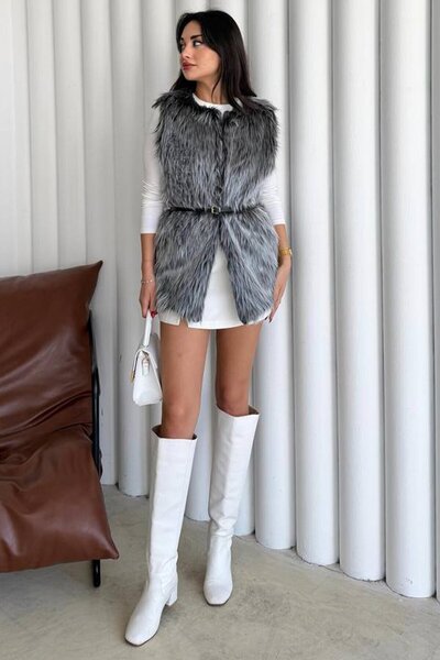 VAGGON Crew Neck Belted Plush Vest